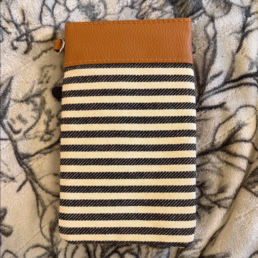 Striped Black and White Pouch with Tan Accent